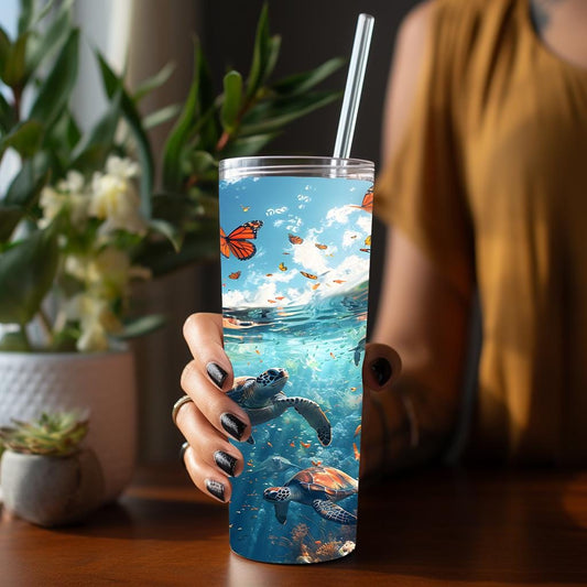Sea Turtle Tumbler Wrap: Ocean Coral Reef Design (Digital Download)