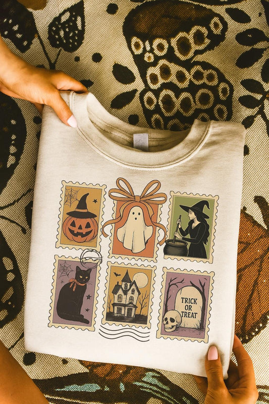 Halloween clip art with Ghost, Witch and Graveyards png file, Halloween Postage Stamp Design,