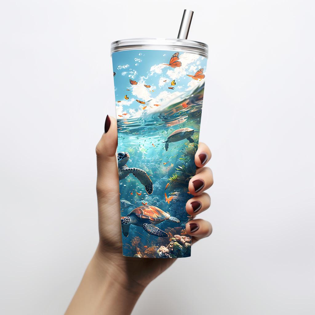 Sea Turtle Tumbler Wrap: Ocean Coral Reef Design (Digital Download)
