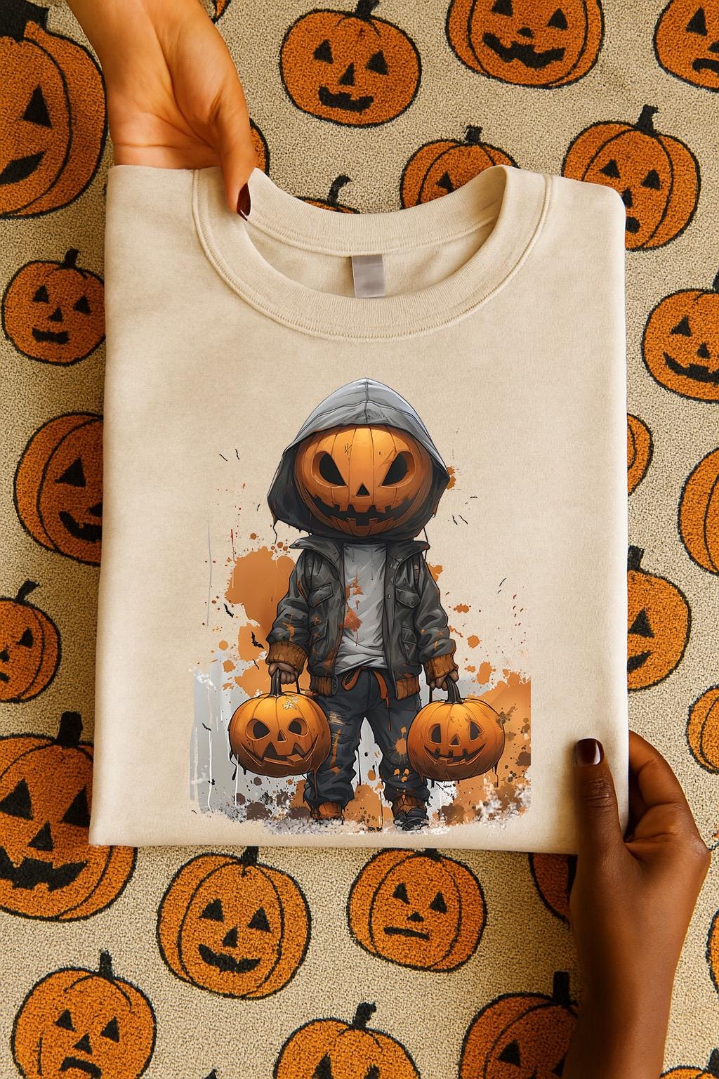 Halloween Clipart of a Jack-o'-Lantern for Sublimation Crafting, Halloween pumpkin head PNG File, Urban jack o lantern digital download,