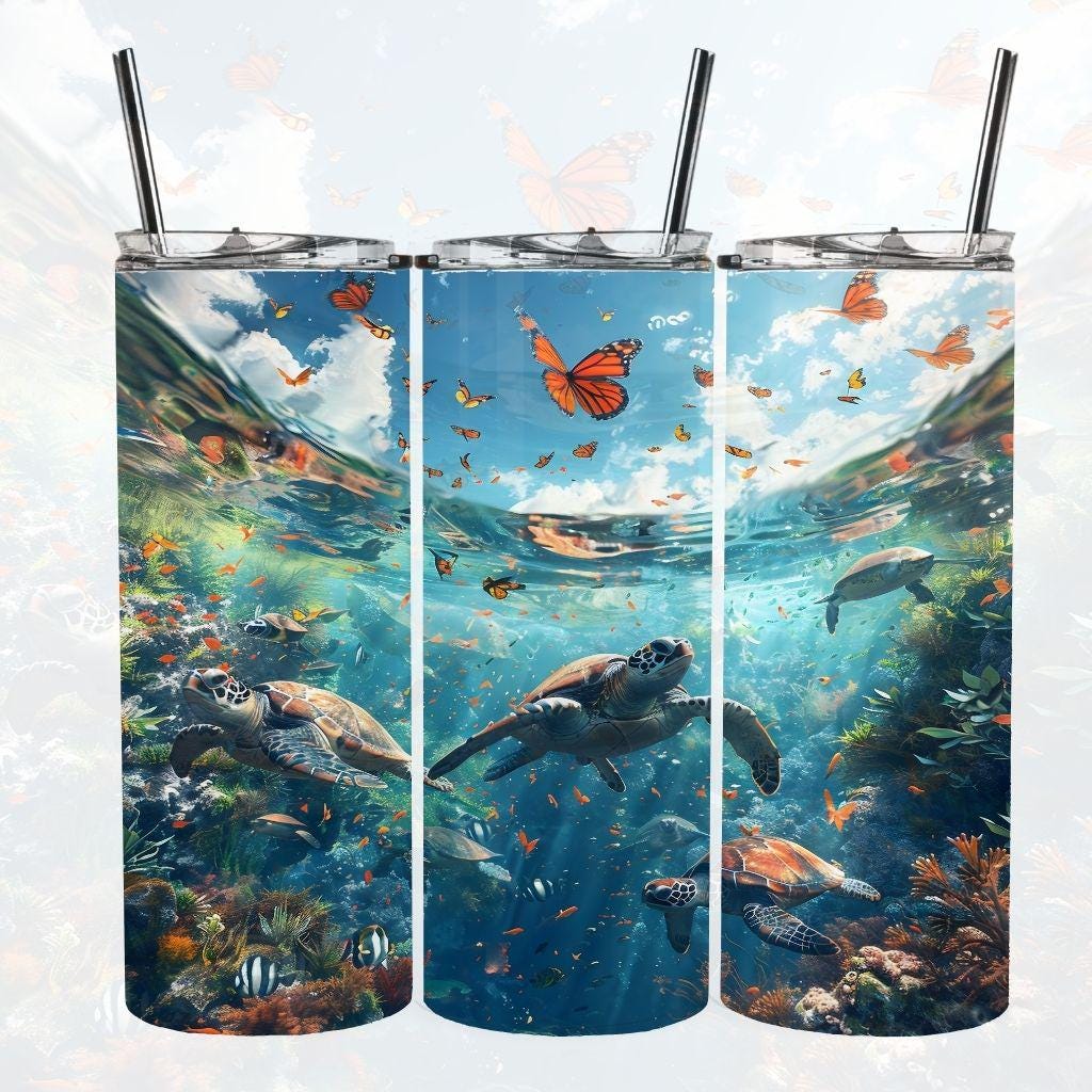 Sea Turtle Tumbler Wrap: Ocean Coral Reef Design (Digital Download)