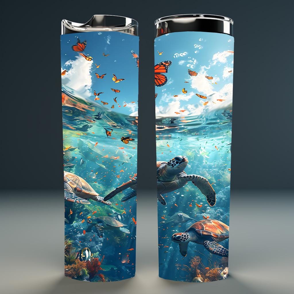 Sea Turtle Tumbler Wrap: Ocean Coral Reef Design (Digital Download)
