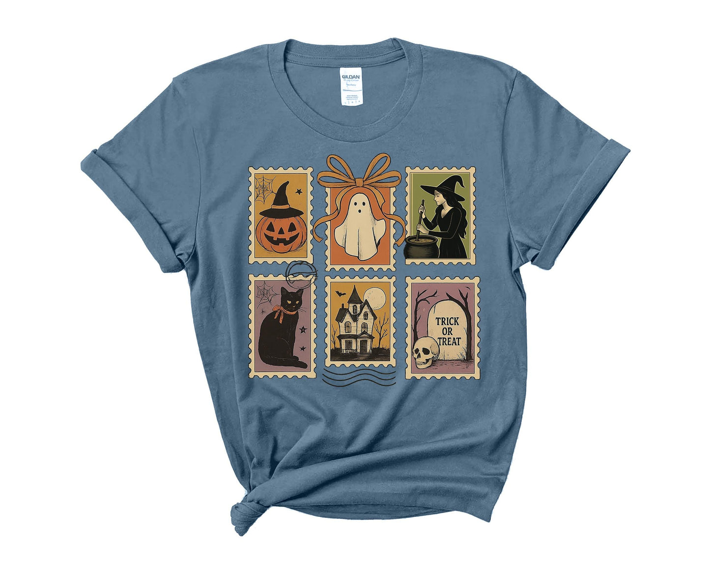 Halloween clip art with Ghost, Witch and Graveyards png file, Halloween Postage Stamp Design,