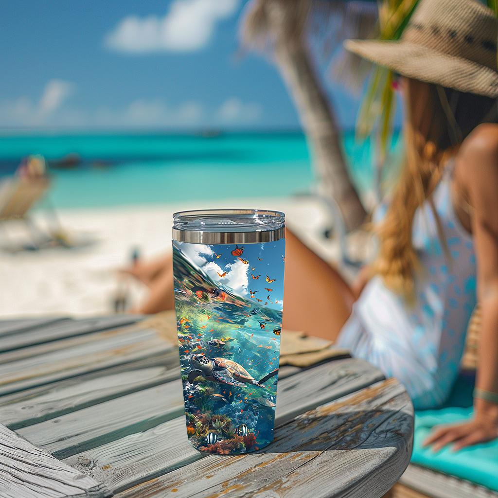 Sea Turtle Tumbler Wrap: Ocean Coral Reef Design (Digital Download)