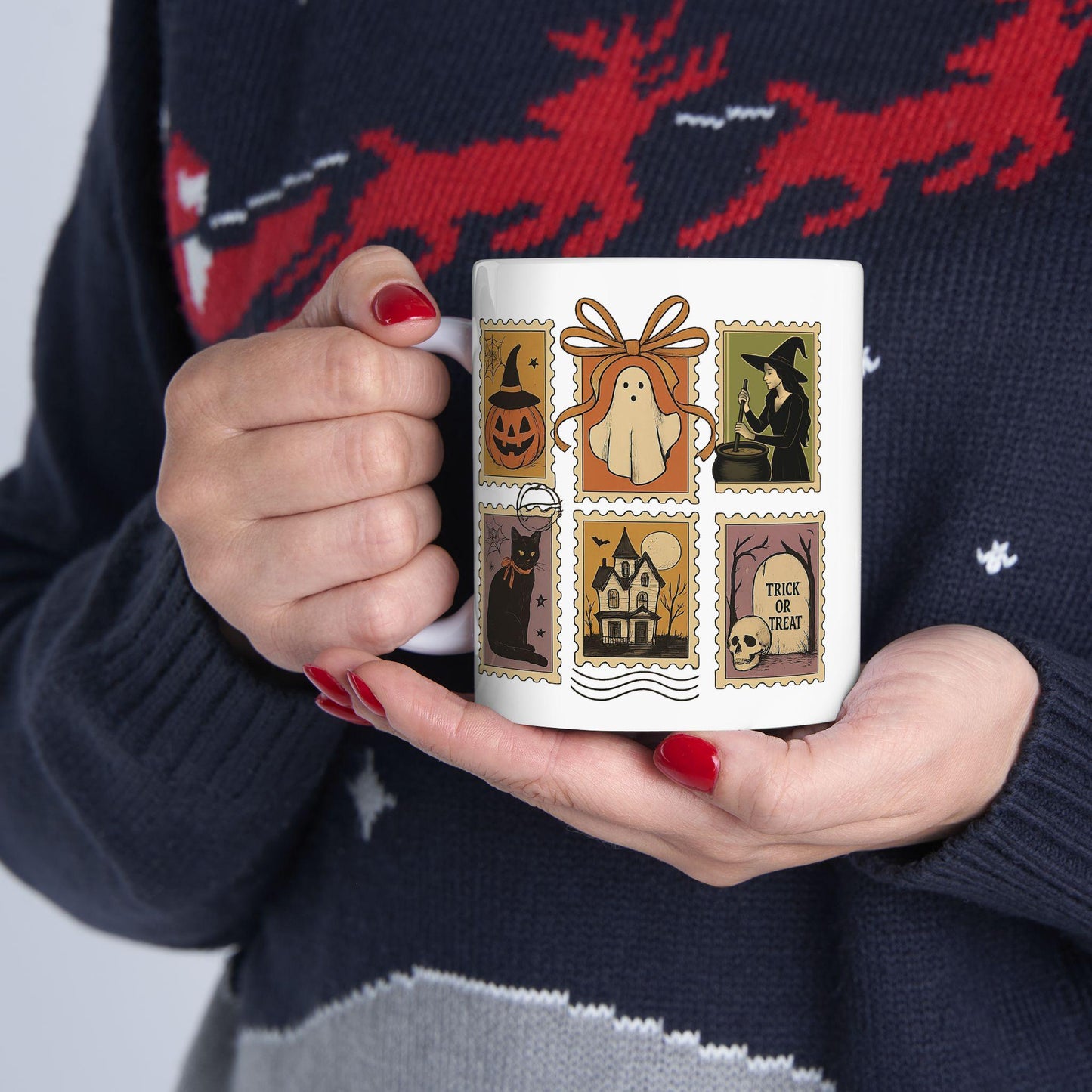 Halloween clip art with Ghost, Witch and Graveyards png file, Halloween Postage Stamp Design,