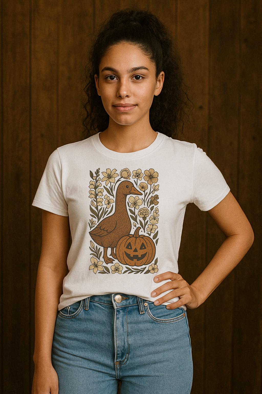 Fall Goose Halloween PNG, Goose Halloween sticker Png file, Floral Pumpkin Design Digital Download,Halloween Design with Goose and Pumpkins