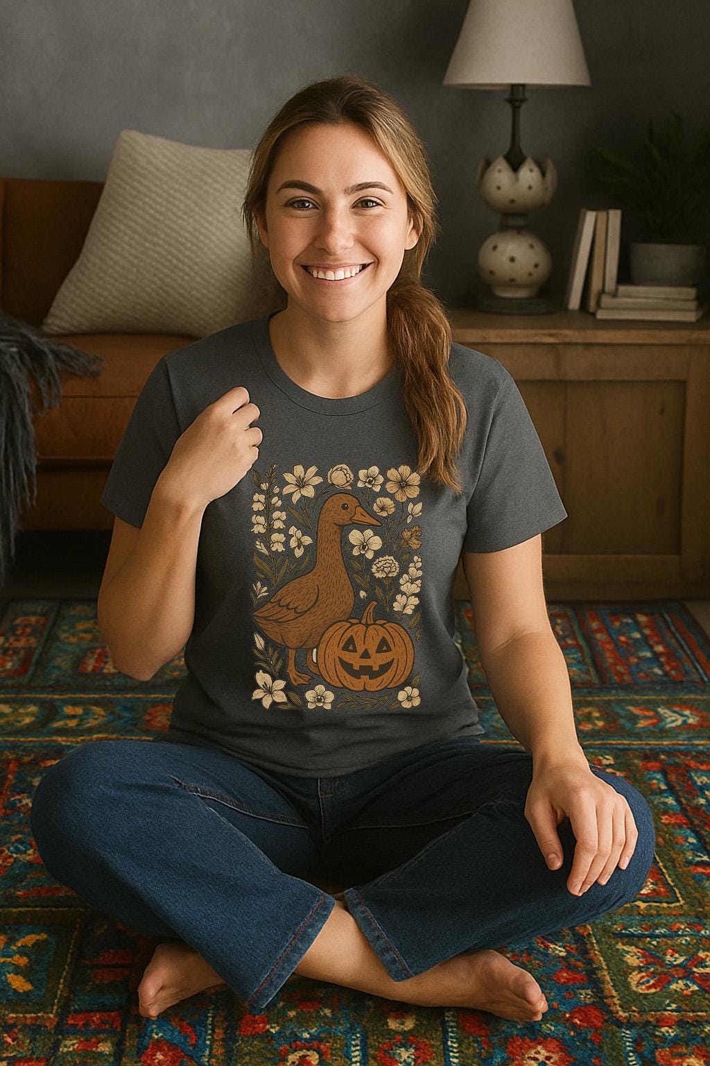 Fall Goose Halloween PNG, Goose Halloween sticker Png file, Floral Pumpkin Design Digital Download,Halloween Design with Goose and Pumpkins