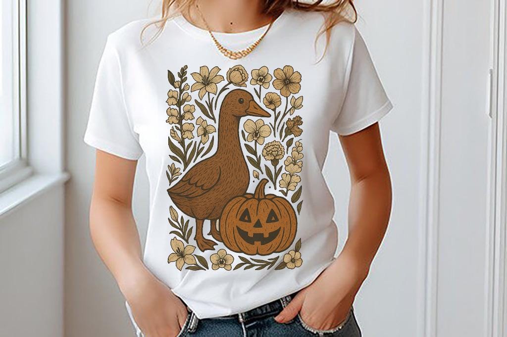 Fall Goose Halloween PNG, Goose Halloween sticker Png file, Floral Pumpkin Design Digital Download,Halloween Design with Goose and Pumpkins