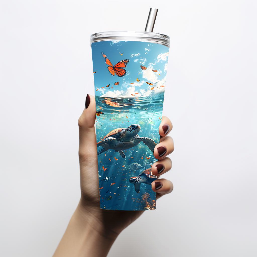 Sea Turtle Tumbler Wrap: Ocean Coral Reef Design (Digital Download)